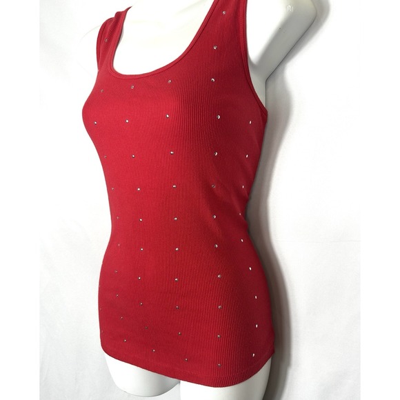St. John's Bay Tops - Y2K Ribbed Knit Fitted Tank Top Size M Studded Bling Bratz Baddie Grunge Emo Alt